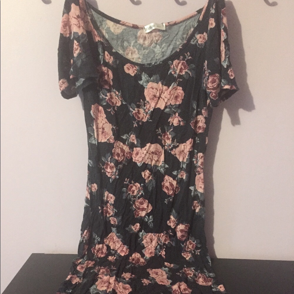 Navy Dress with Pink Roses